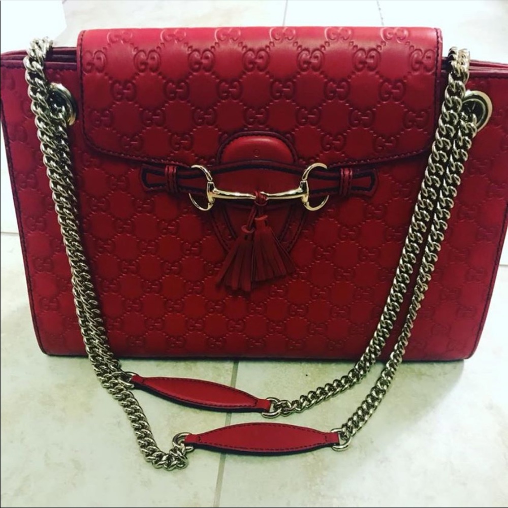 Red leather Gucci Micro Emily gg guccissima